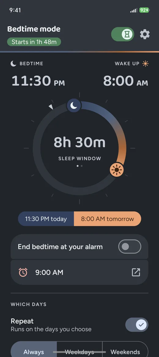 The home screen mid-window