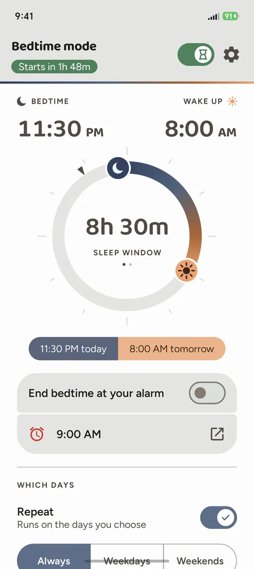 The home screen mid-window